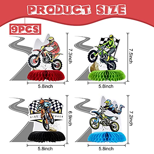 Zonon 9 Piece Dirt Bike Party Decorations – Honeycomb Centerpieces for Motorcycle Themed Parties