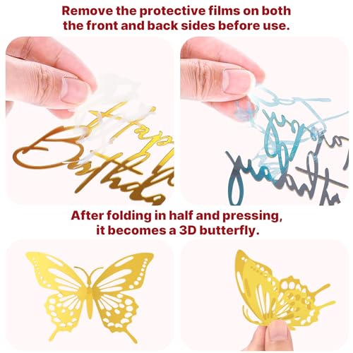ZOYVUX Birthday Crown Cake Topper Set - Gold & Red with Crown, Butterflies, Candles