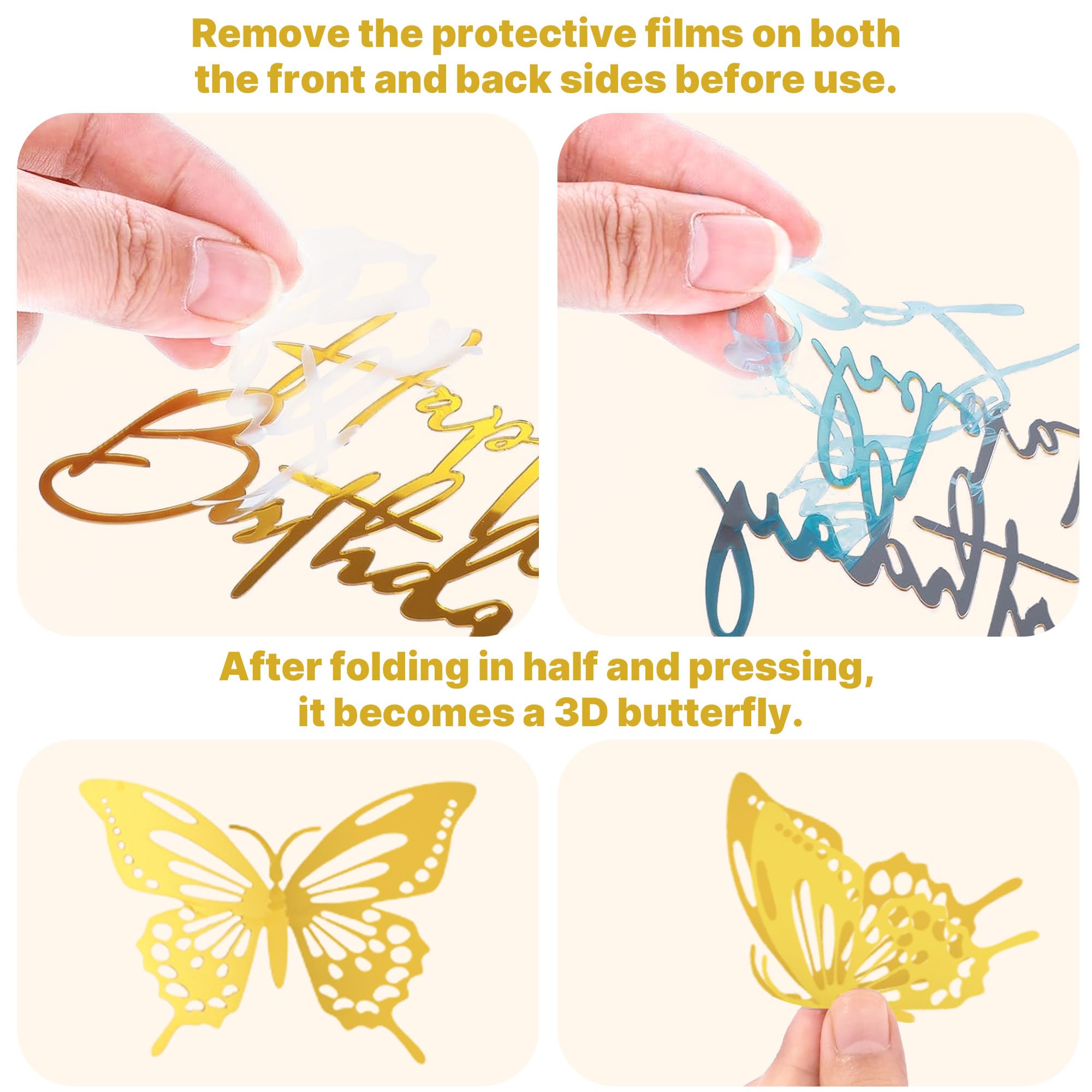 ZOYVUX Birthday Crown Cake Topper Set – Gold with Butterflies, Cake Balls & Spiral Candles