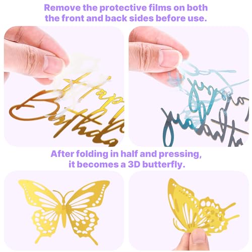 ZOYVUX Gold & Purple Birthday Crown Cake Topper Set – Includes Mini Tiara, Butterflies, Candles & More