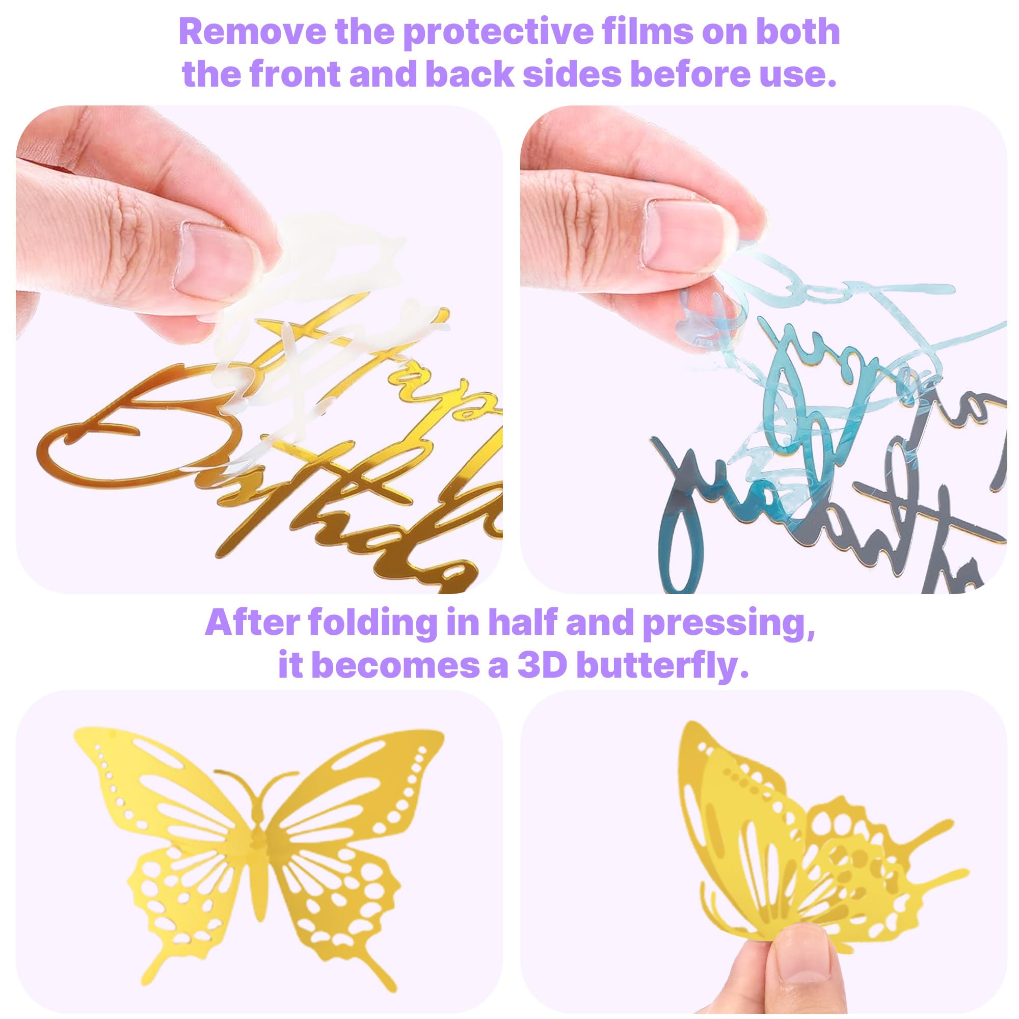 ZOYVUX Gold & Purple Birthday Crown Cake Topper Set – Includes Mini Tiara, Butterflies, Candles & More