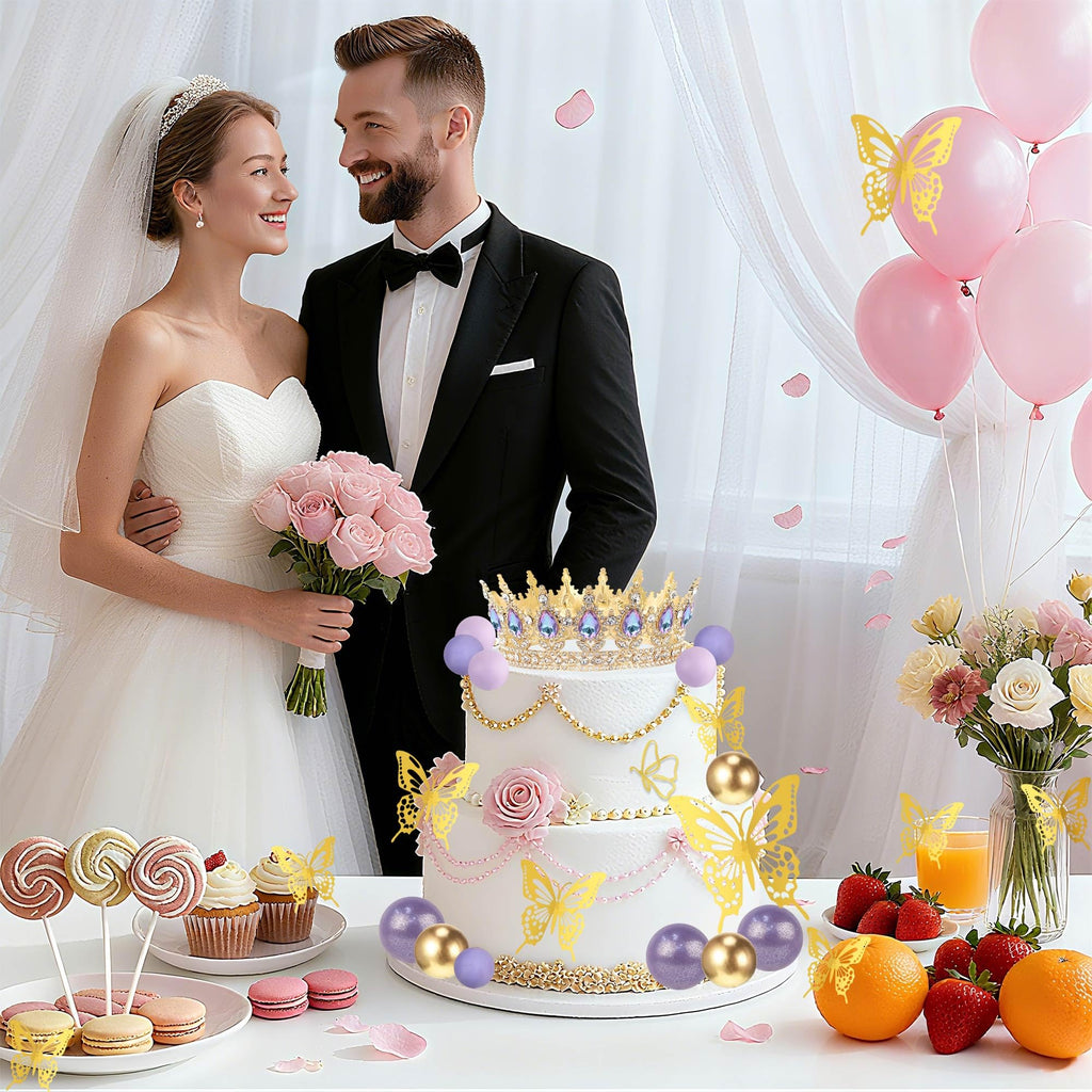 ZOYVUX Gold & Purple Birthday Crown Cake Topper Set – Includes Mini Tiara, Butterflies, Candles & More