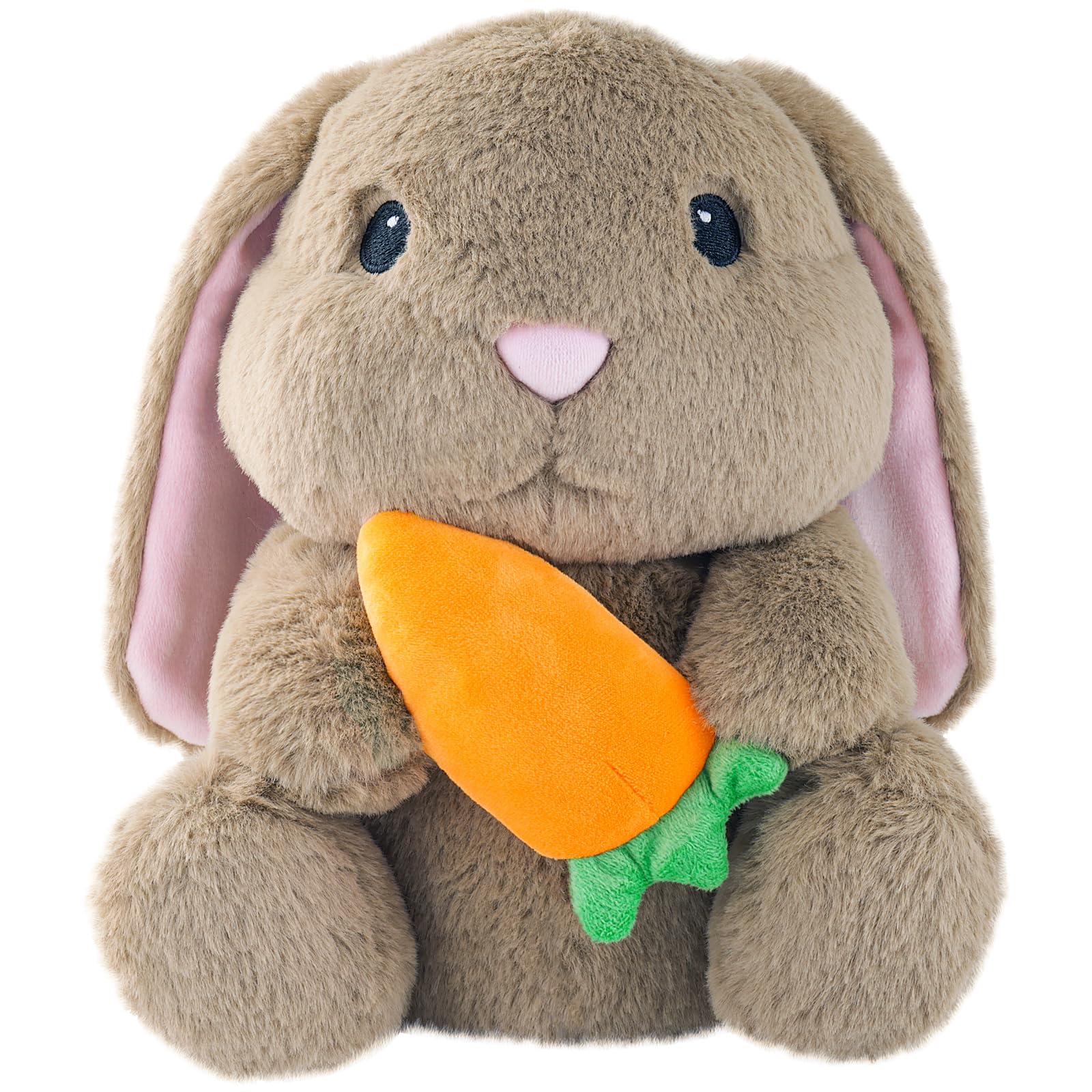 ZRUNBO 9.8-Inch Easter Bunny Plush with Floppy Ears and Carrot, Soft Brown Stuffed Rabbit for Kids