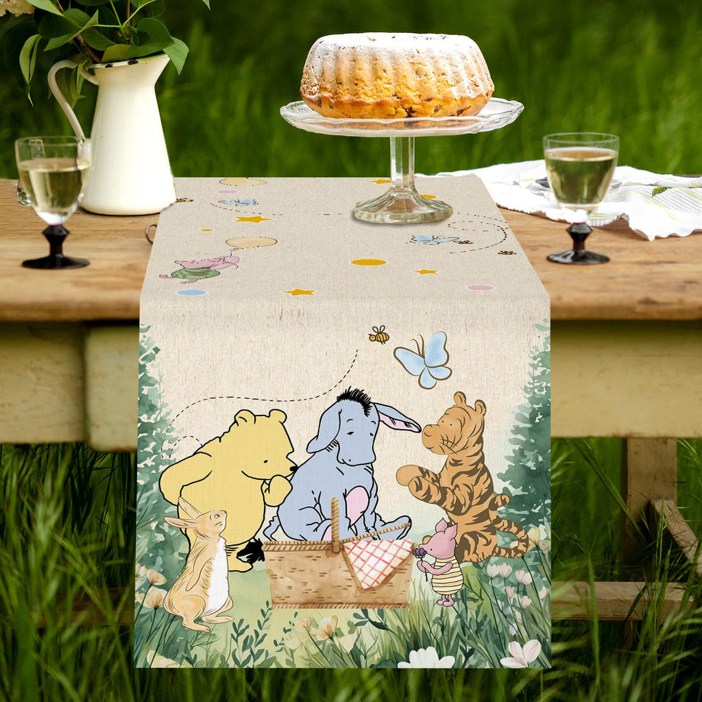 ZsaTuiy Classic Winnie the Pooh Baby Shower Tablecloth – 13x72 Inch Fabric Table Cover for Gender Reveal or Birthday Party