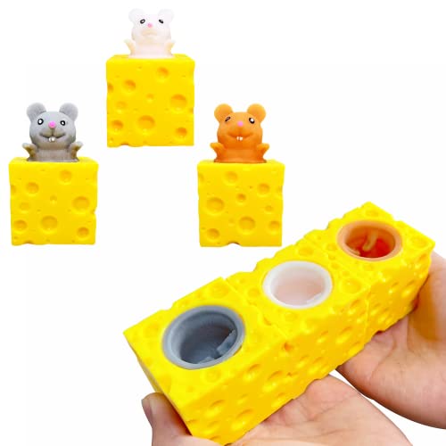 ZTATU Cheese Stress Balls 3-Pack – Squishy Fidget Toys for Anxiety Relief (White, Gray, Brown)