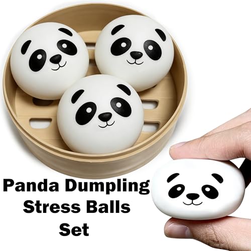 ZTATU Mini Panda Dumpling Squishy Toys (3 Pack) - Cute Stress Balls for Adults and Kids, Sensory Fidget Toy for Anxiety Relief, Party Favors, Easter Basket Stuffers