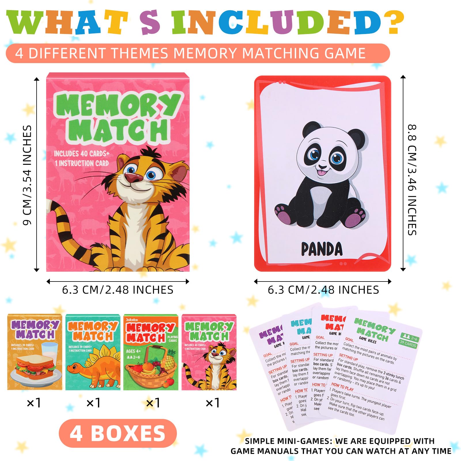 Zubebe Memory Matching Game Set of 4 Themes - Educational Toy for Kids, Family Night, Classroom Prizes