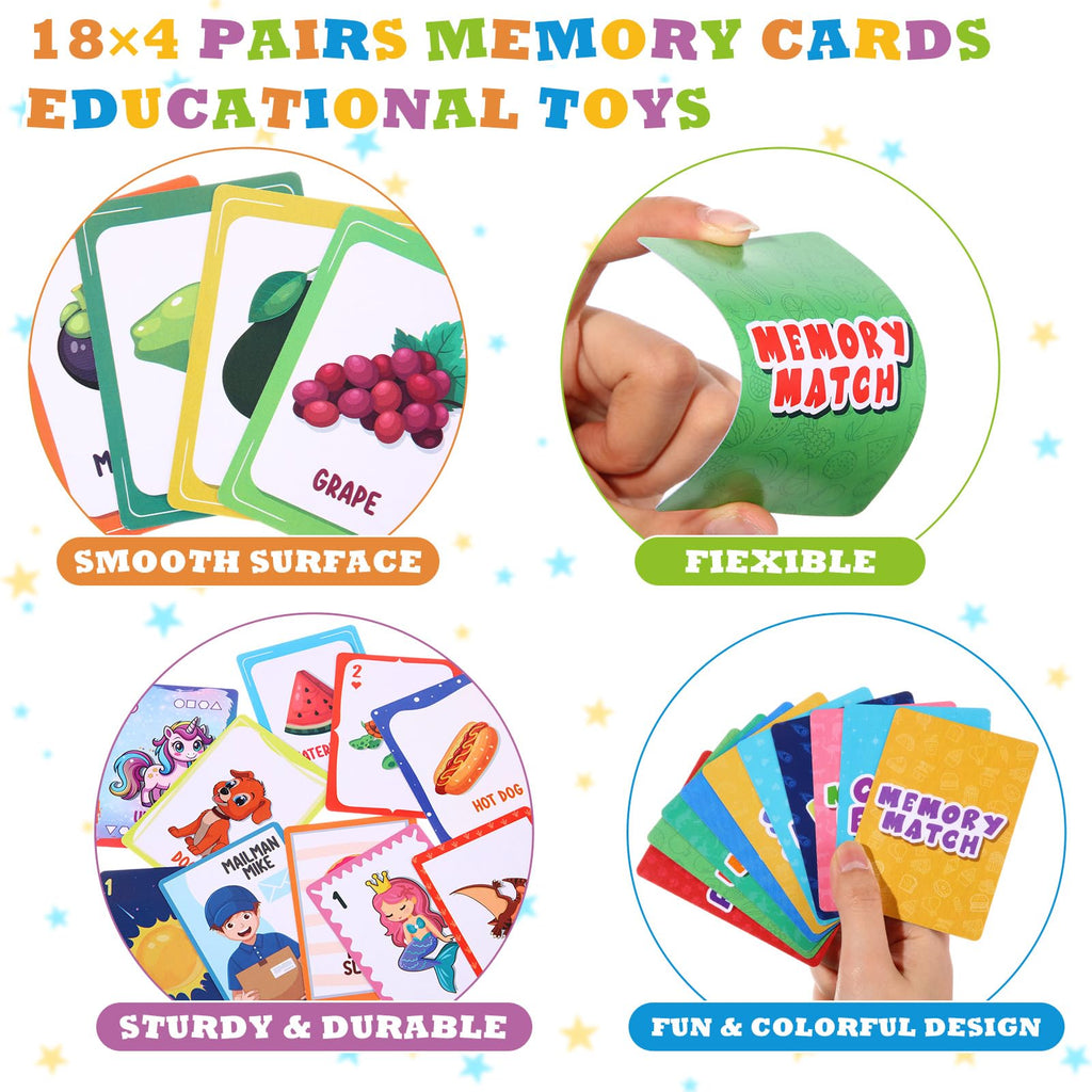 Zubebe Memory Matching Game Set of 4 Themes - Educational Toy for Kids, Family Night, Classroom Prizes