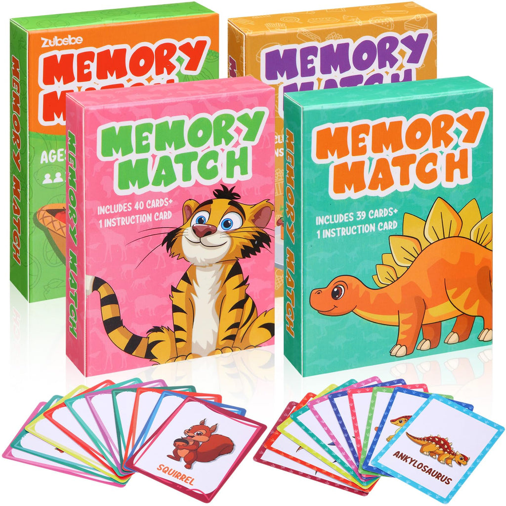 Zubebe Memory Matching Game Set of 4 Themes - Educational Toy for Kids, Family Night, Classroom Prizes