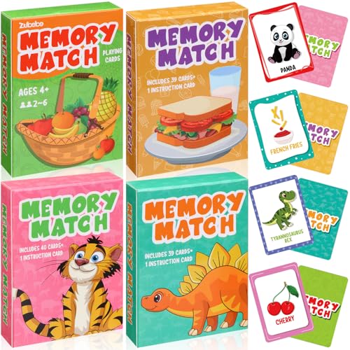 Zubebe Memory Matching Game Set of 4 Themes - Educational Toy for Kids, Family Night, Classroom Prizes