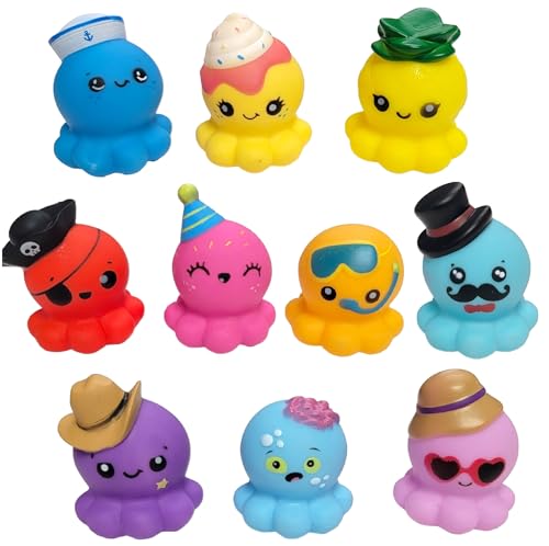 Zugar Land 10-Pack Rubber Octopus Toys - 2-Inch Soft Figurines (Random Designs)