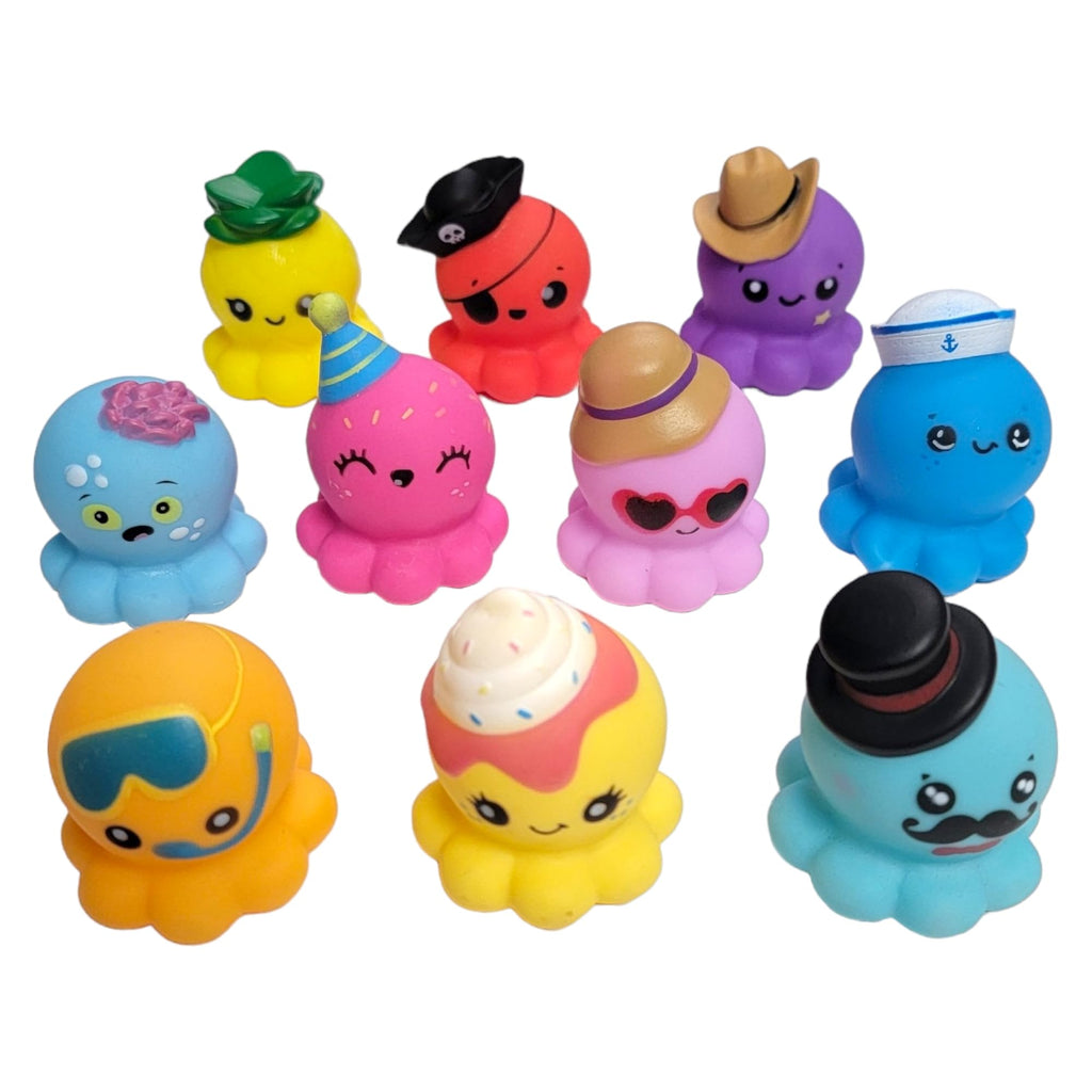 Zugar Land 10-Pack Rubber Octopus Toys - 2-Inch Soft Figurines (Random Designs)