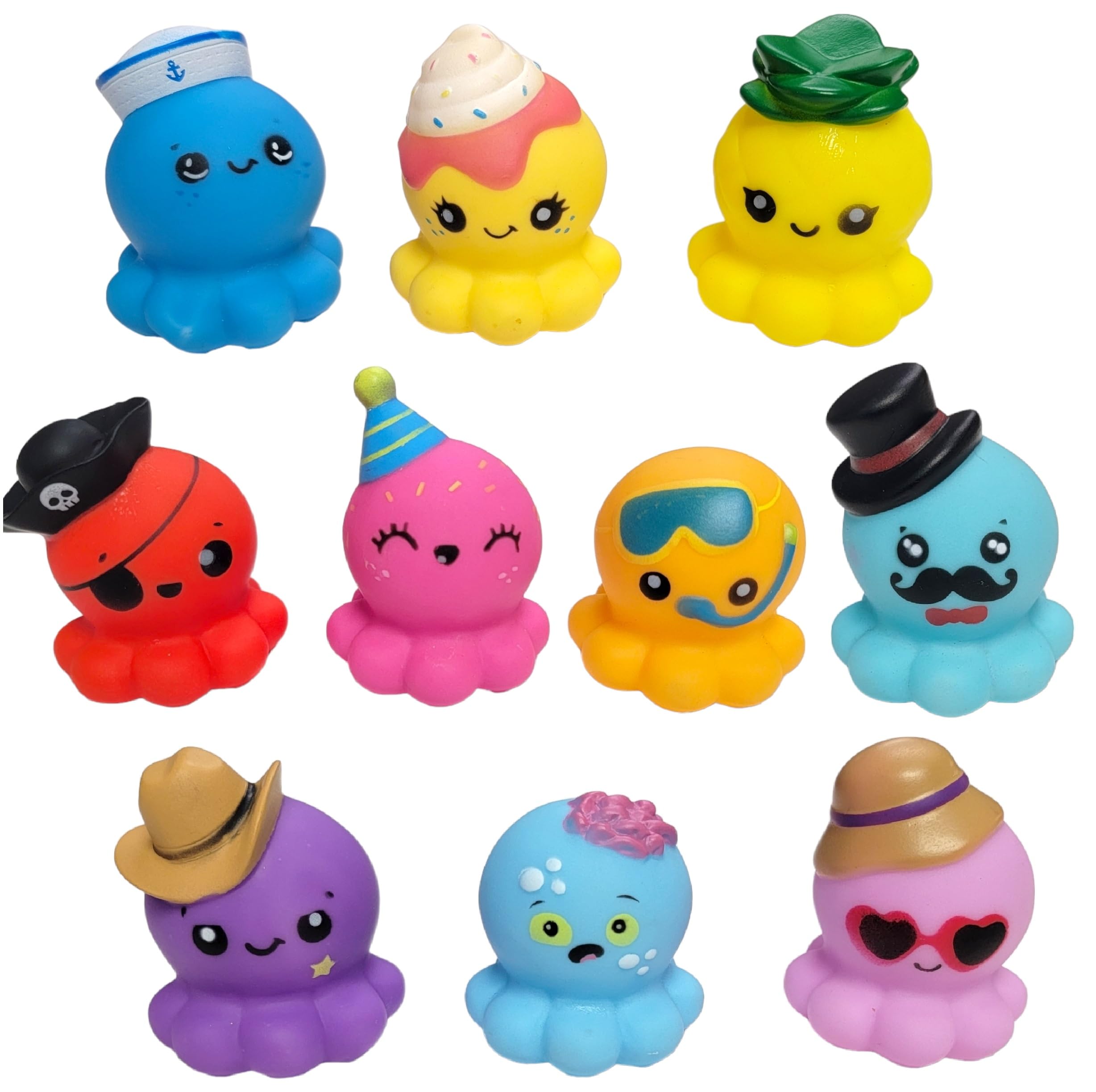 Zugar Land 10-Pack Rubber Octopus Toys - 2-Inch Soft Figurines (Random Designs)