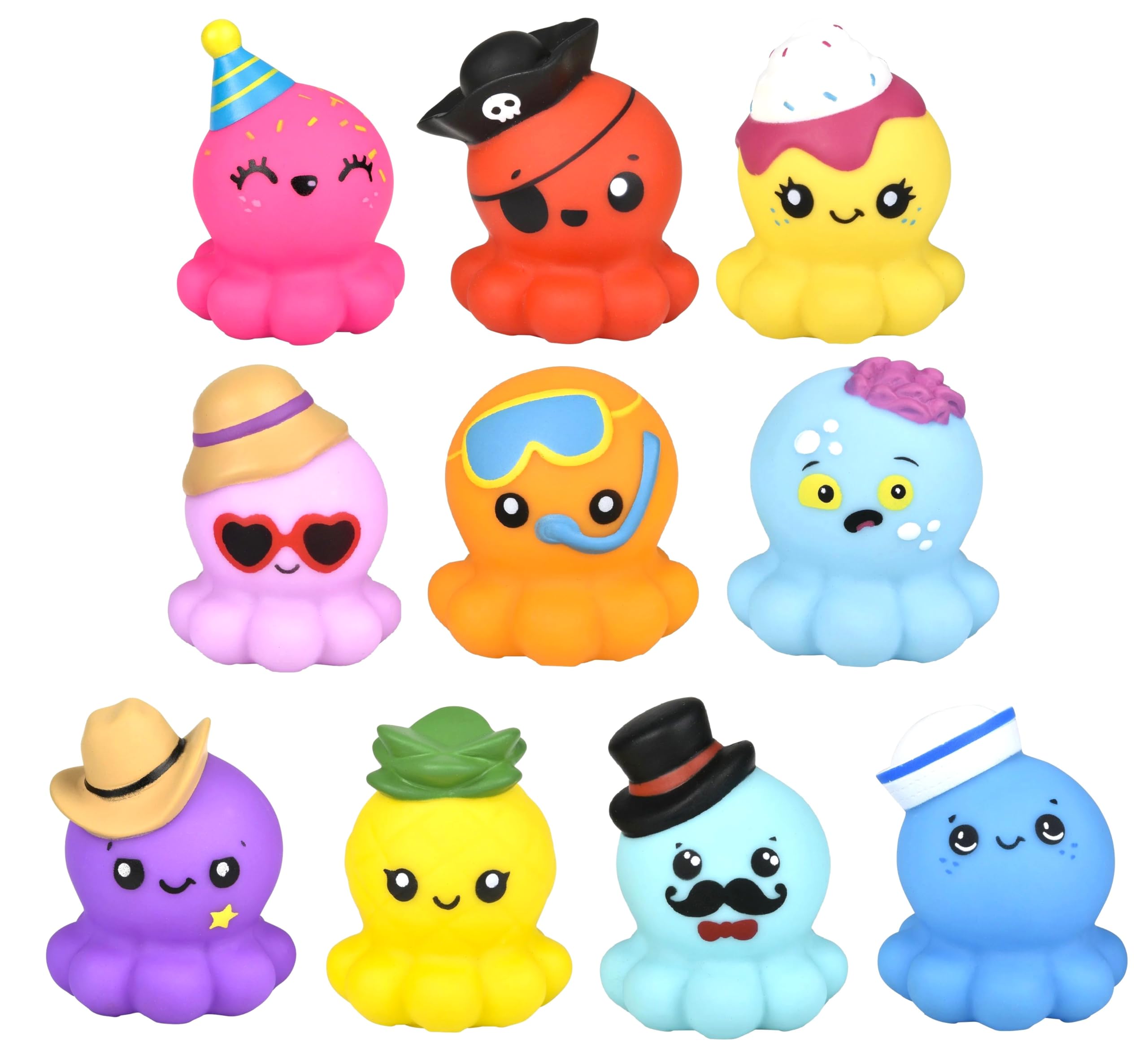 Zugar Land 10-Pack Rubber Octopus Toys - 2-Inch Soft Figurines (Random Designs)