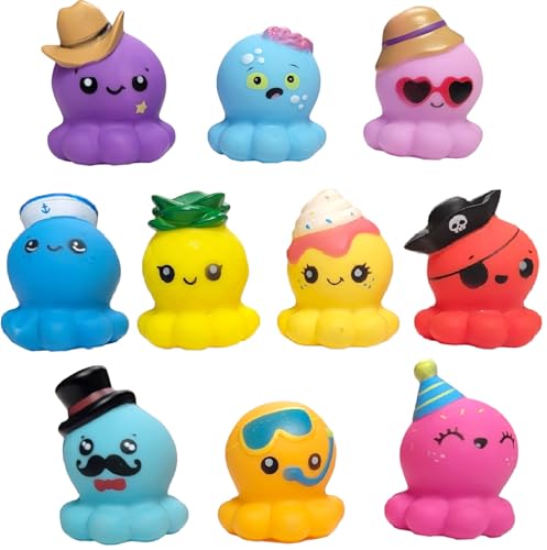 Zugar Land 10-Pack Rubber Octopus Toys - 2-Inch Soft Figurines (Random Designs)