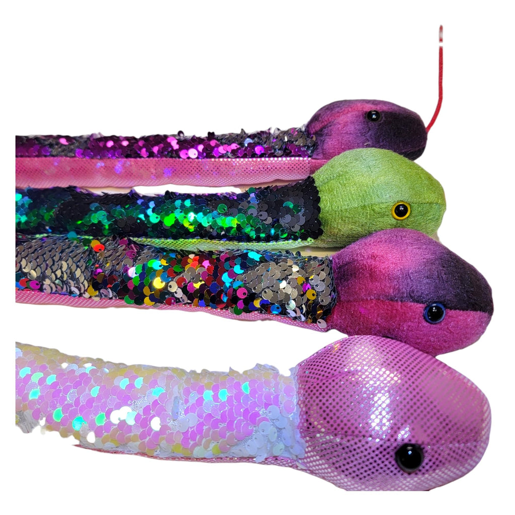 Zugar Land 26-Inch Reversible Sequin Plush Snake – Green/Black Color-Changing Soft Toy