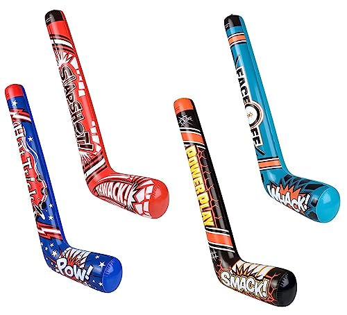Zugar Land 35-Inch Inflatable Hockey Sticks (4-Pack) - 4 Fun Designs, PVC, for Indoor/Outdoor Play