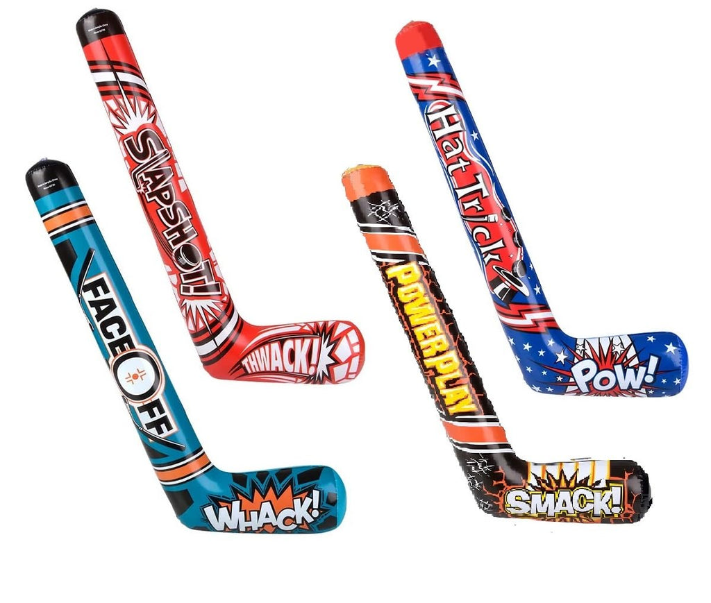 Zugar Land 35-Inch Inflatable Hockey Sticks (4-Pack) - 4 Fun Designs, PVC, for Indoor/Outdoor Play