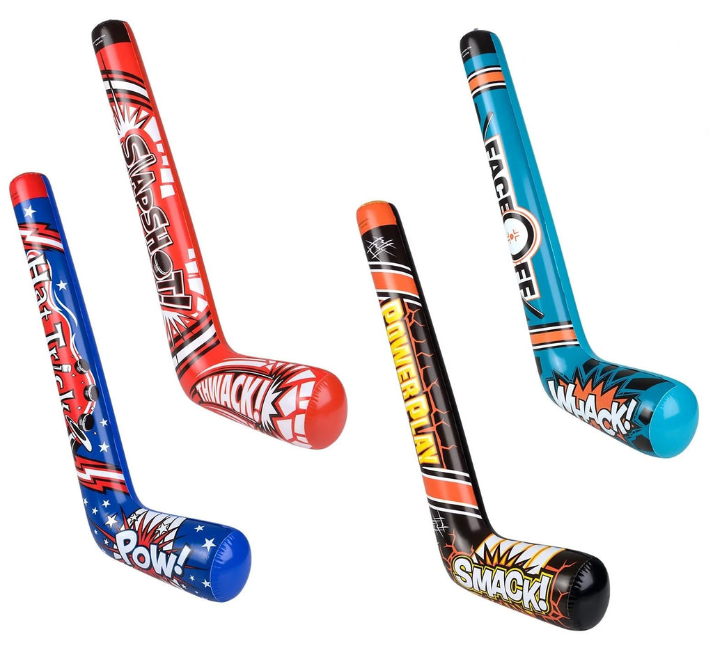 Zugar Land 35-Inch Inflatable Hockey Sticks (4-Pack) - 4 Fun Designs, PVC, for Indoor/Outdoor Play