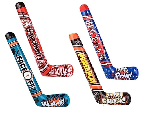 Zugar Land 35-Inch Inflatable Hockey Sticks (4-Pack) - 4 Fun Designs, PVC, for Indoor/Outdoor Play