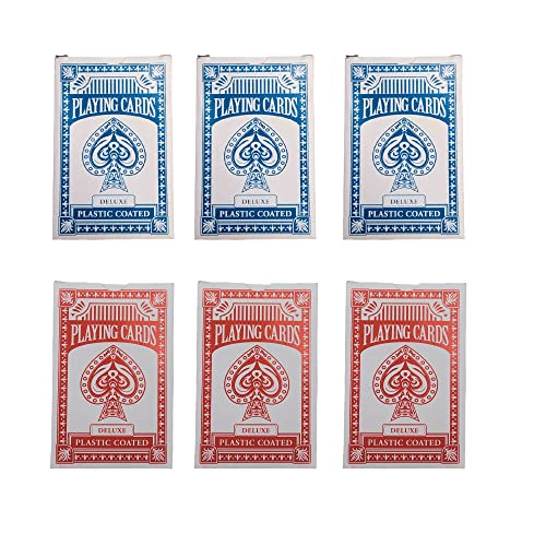 Zugar Land 6-Deck Playing Cards (3 Red + 3 Blue) - Plastic Coated, 55x86mm Poker/Blackjack/Bridge Size