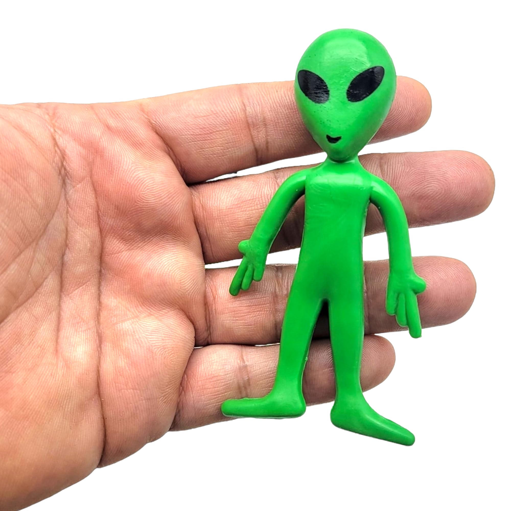 Zugar Land Bendable Rubber Green Aliens (3.75") – 6-Pack Sensory Fidget Toys for Stress Relief and Imaginative Play