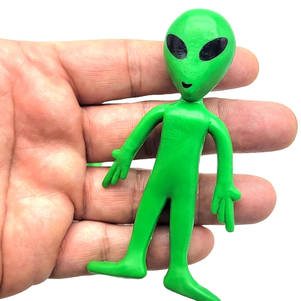 Zugar Land Bendable Rubber Green Aliens (3.75") – 6-Pack Sensory Fidget Toys for Stress Relief and Imaginative Play