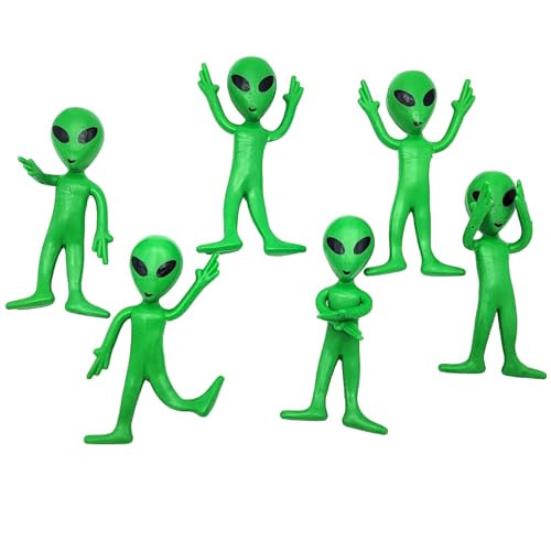 Zugar Land Bendable Rubber Green Aliens (3.75") – 6-Pack Sensory Fidget Toys for Stress Relief and Imaginative Play