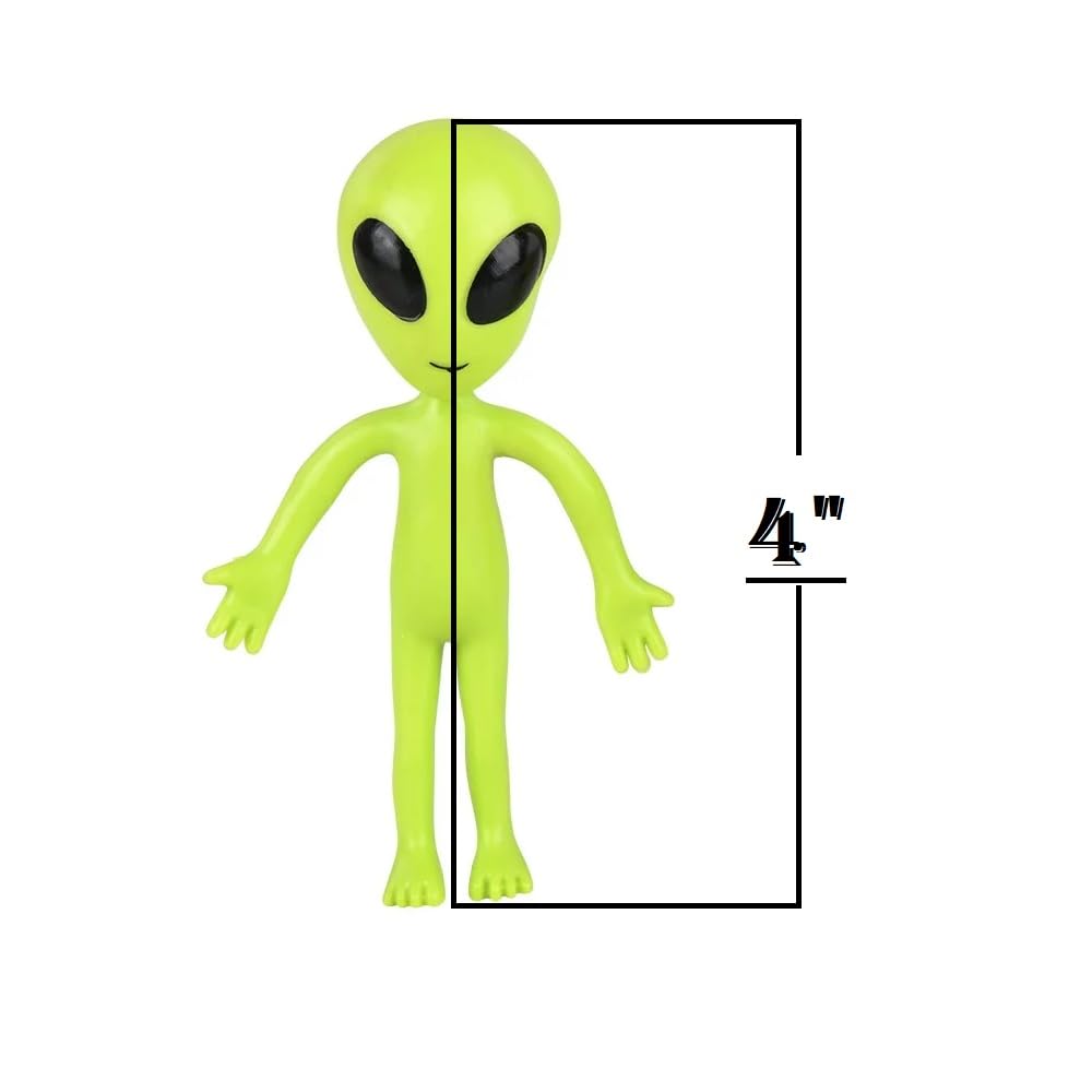 Zugar Land Bendable Rubber Neon Green Aliens - 6 Pack of 4-Inch Sensory Fidget Toys for Stress Relief and Party Favors