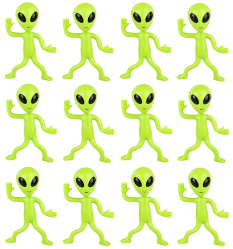 Zugar Land Bendable Rubber Neon Green Aliens - 6 Pack of 4-Inch Sensory Fidget Toys for Stress Relief and Party Favors