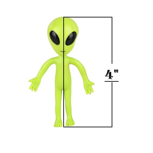 Zugar Land Bendable Rubber Neon Green Aliens - 6 Pack of 4-Inch Sensory Fidget Toys for Stress Relief and Party Favors