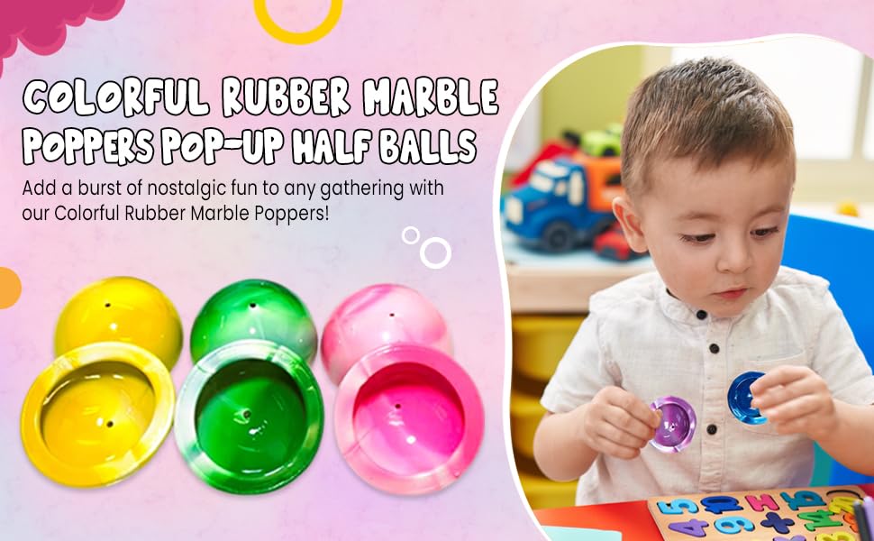 Zugar Land Colorful Rubber Marble Poppers (12-Pack) – 1.75" Retro Pop-Up Half Balls with Tie-Dye Designs