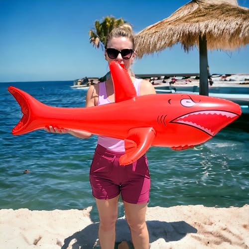 Zugar Land Jumbo 42" Inflatable Shark - 3-Pack (Red, Blue, White) Giant Pool Float Toy