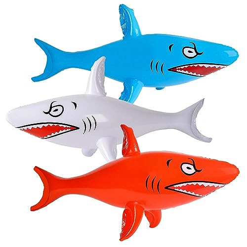 Zugar Land Jumbo 42" Inflatable Shark - 3-Pack (Red, Blue, White) Giant Pool Float Toy