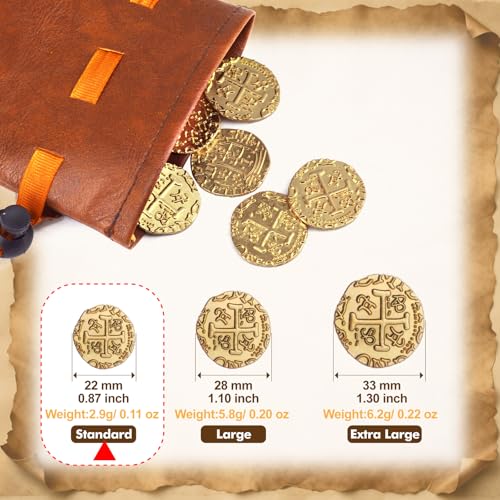 ZWGParty 40-Piece Gold Pirate Coin Set – Metal Doubloons with Leather Pouch for Board Games, Parties, and Treasure Hunts