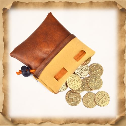 ZWGParty 40-Piece Gold Pirate Coin Set – Metal Doubloons with Leather Pouch for Board Games, Parties, and Treasure Hunts