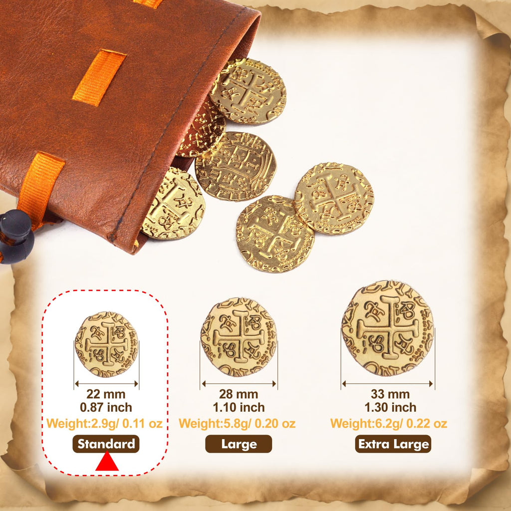 ZWGParty 40-Piece Gold Pirate Coin Set – Metal Doubloons with Leather Pouch for Board Games, Parties, and Treasure Hunts