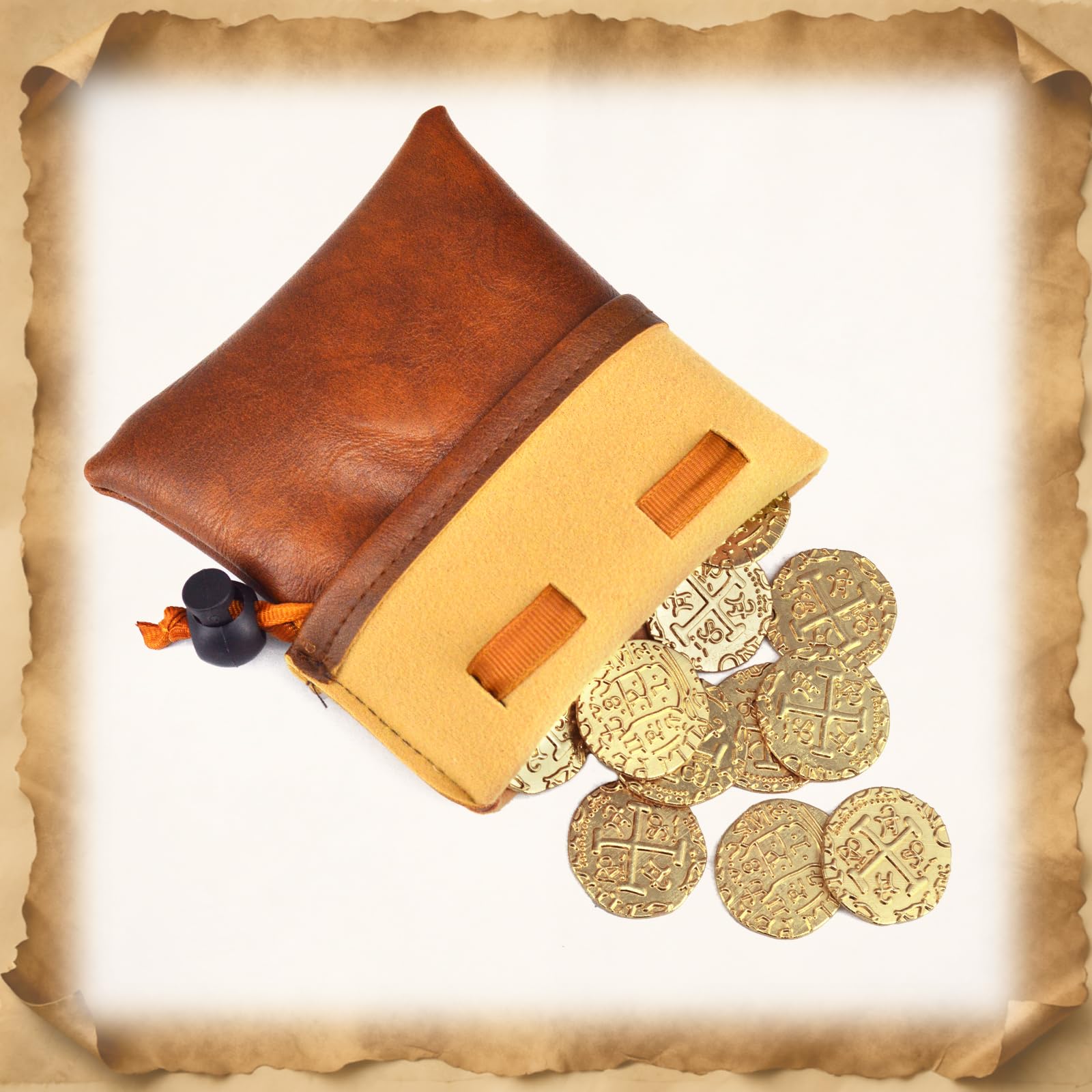 ZWGParty 40-Piece Gold Pirate Coin Set – Metal Doubloons with Leather Pouch for Board Games, Parties, and Treasure Hunts