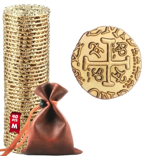 ZWGParty 40-Piece Gold Pirate Coin Set – Metal Doubloons with Leather Pouch for Board Games, Parties, and Treasure Hunts