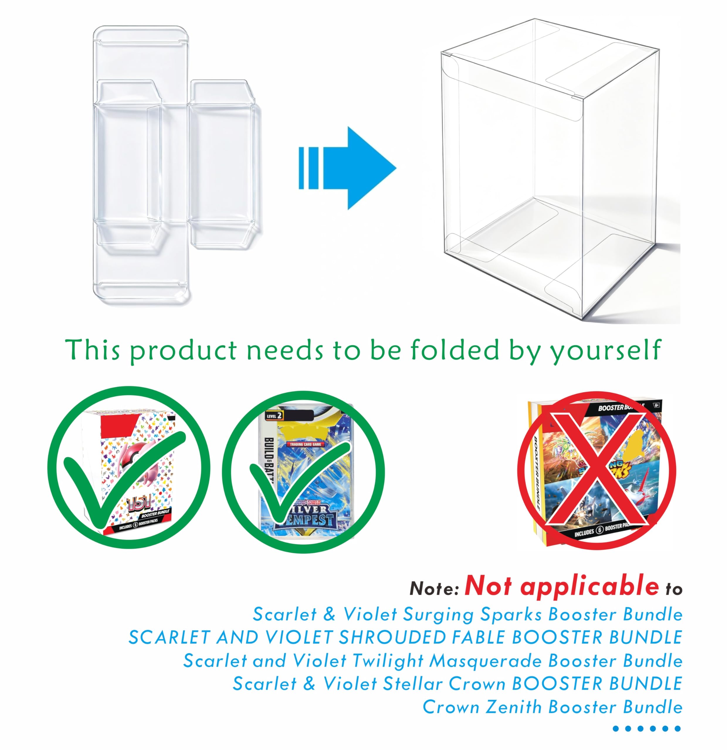 ZZHOB 10-Pack Clear Acrylic Display Case for Booster Bundle – Foldable Plastic Protector for 6-Booster Pack Collection