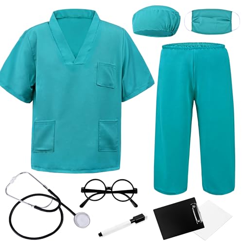 ZZIHAN 9-Piece Doctor Costume for Kids – Real Stethoscope, Clipboard & More