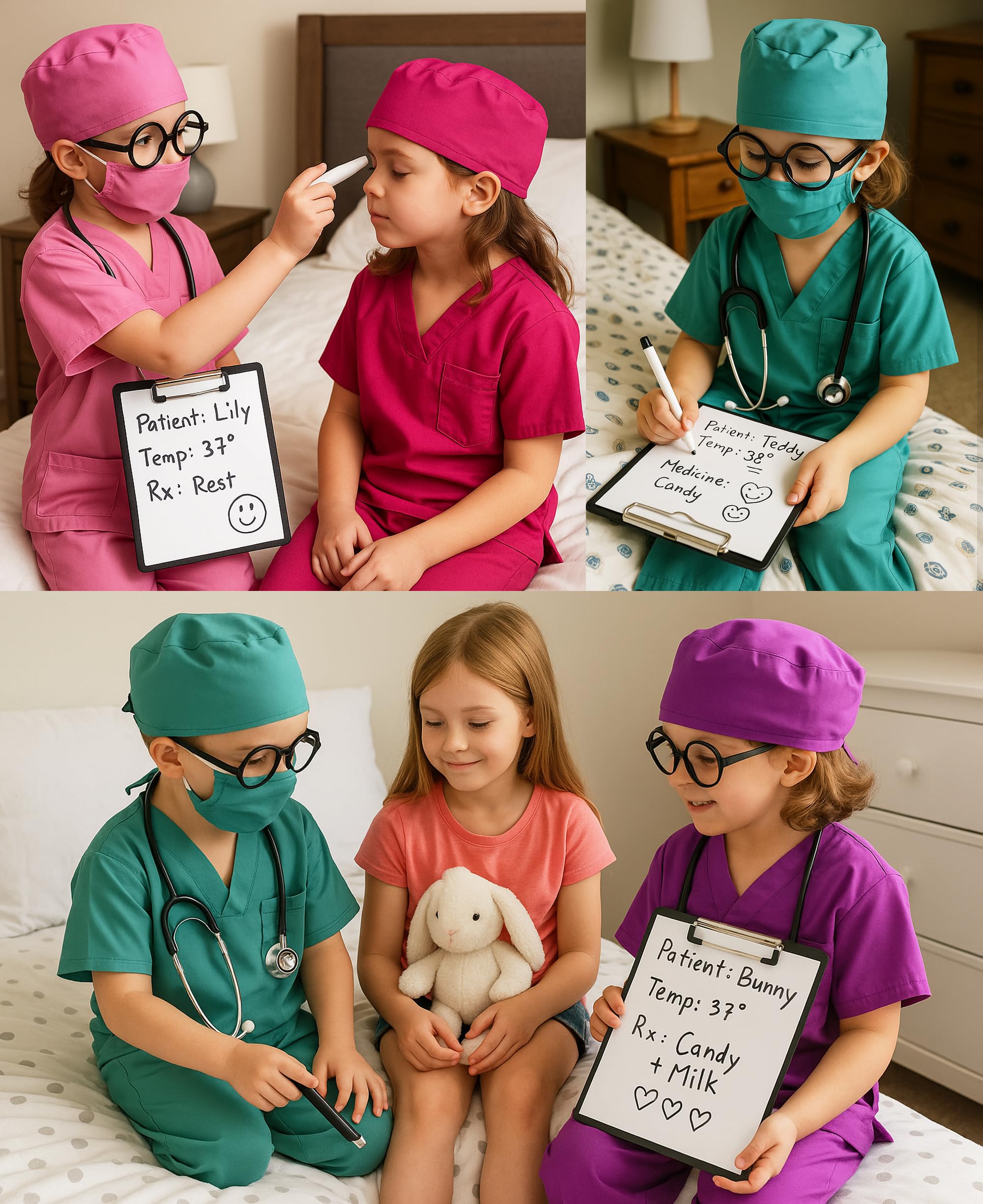 ZZIHAN 9-Piece Doctor Scrubs Costume Set for Kids Ages 3-12 – Unisex Pretend Play Outfit for Halloween, Career Day & Dress-Up