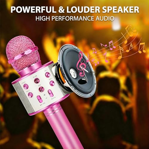 ZZLWAN Purple Kids Karaoke Microphone for Girls Ages 3-8 - 4-in-1 Bluetooth Speaker, Recorder, Radio, 5 Voice Modes, Durable Aluminum Alloy, UL Certified Battery