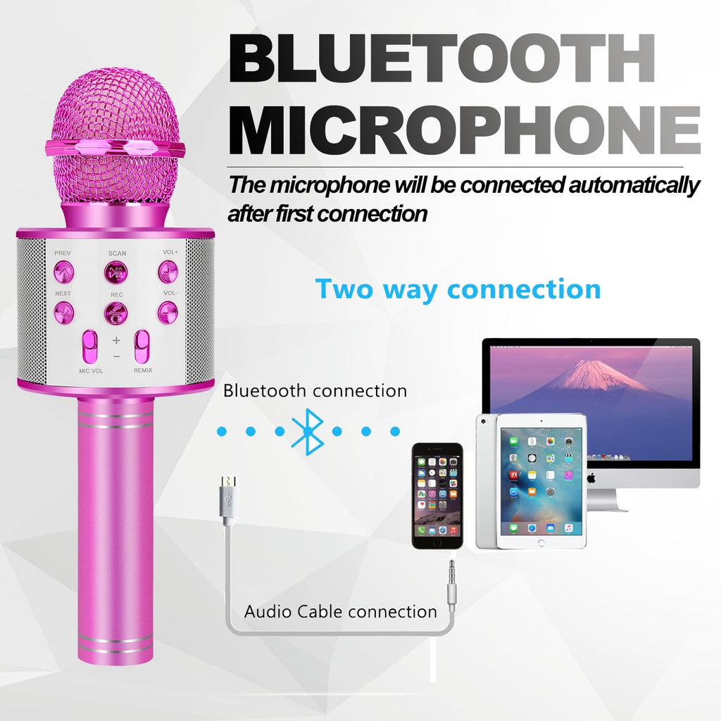 ZZLWAN Purple Kids Karaoke Microphone for Girls Ages 3-8 - 4-in-1 Bluetooth Speaker, Recorder, Radio, 5 Voice Modes, Durable Aluminum Alloy, UL Certified Battery