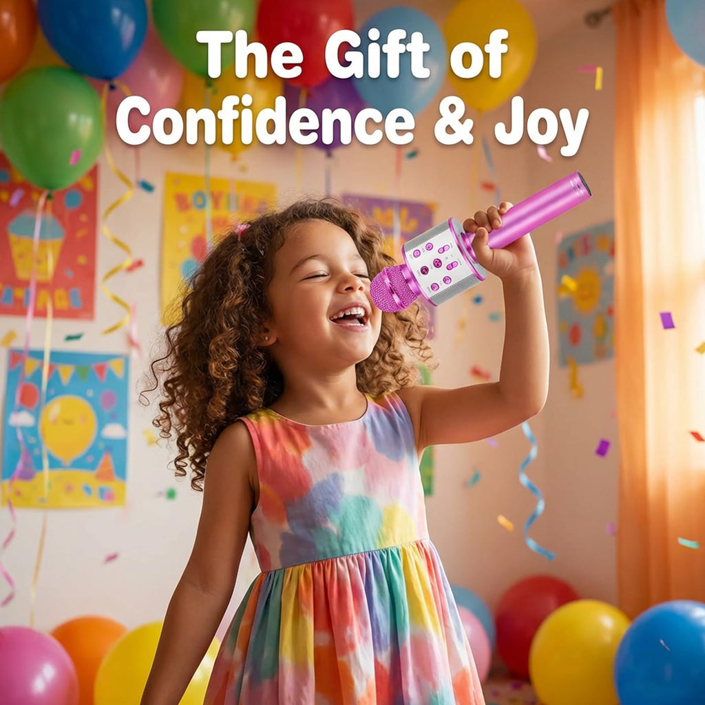 ZZLWAN Purple Kids Karaoke Microphone for Girls Ages 3-8 - 4-in-1 Bluetooth Speaker, Recorder, Radio, 5 Voice Modes, Durable Aluminum Alloy, UL Certified Battery