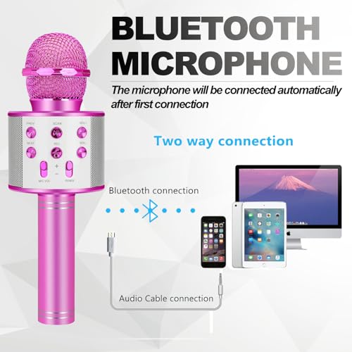 ZZLWAN Purple Kids Karaoke Microphone for Girls Ages 3-8 - 4-in-1 Bluetooth Speaker, Recorder, Radio, 5 Voice Modes, Durable Aluminum Alloy, UL Certified Battery