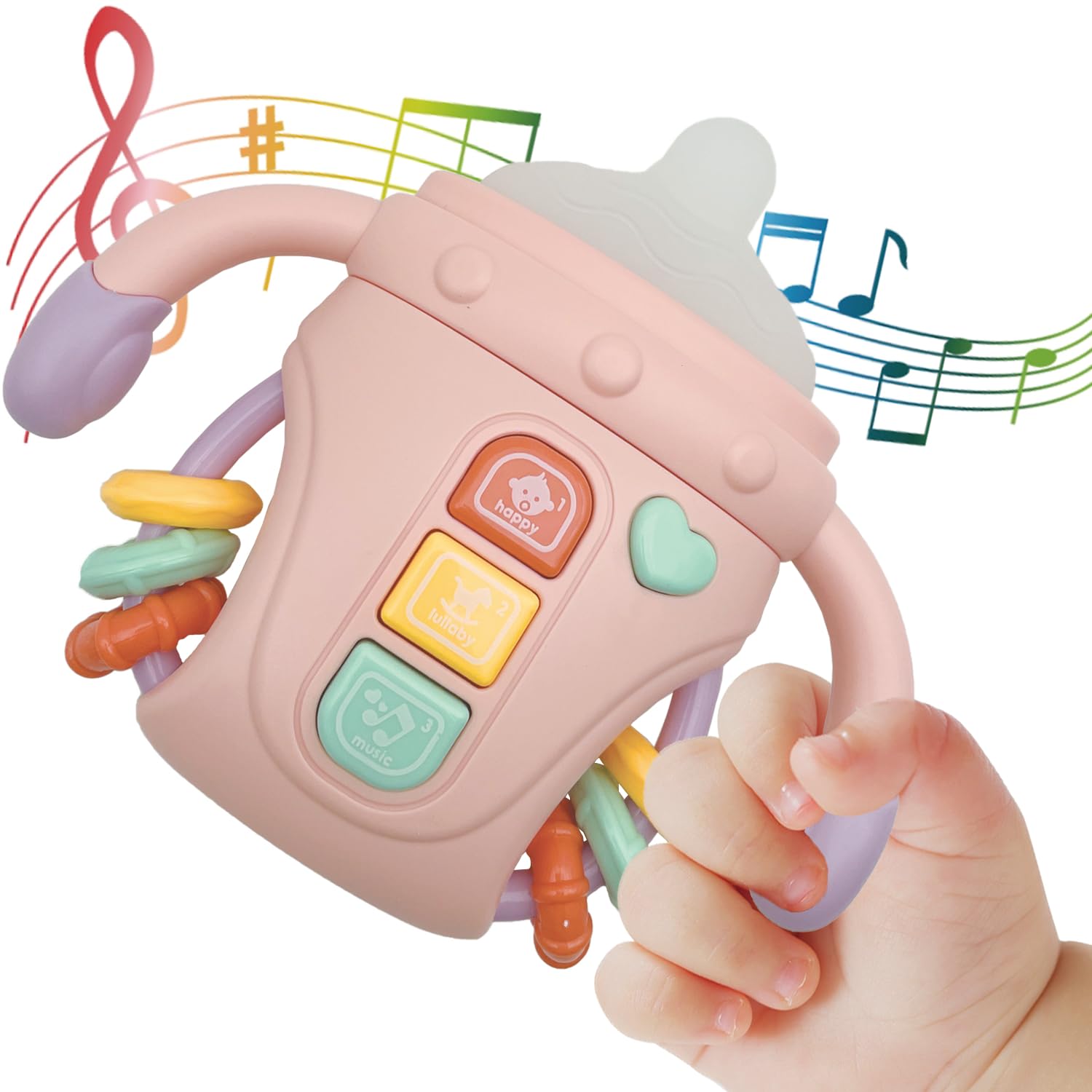 ZZSYYJK Baby Musical Toy with Lights, Rattle, and Teether – Pink Sensory Learning Toy for Infants