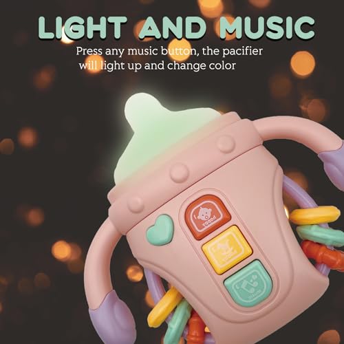 ZZSYYJK Baby Musical Toy with Lights, Rattle, and Teether – Pink Sensory Learning Toy for Infants