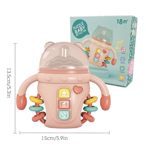 ZZSYYJK Baby Musical Toy with Lights, Rattle, and Teether – Pink Sensory Learning Toy for Infants