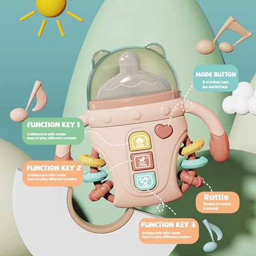 ZZSYYJK Baby Musical Toy with Lights, Rattle, and Teether – Pink Sensory Learning Toy for Infants